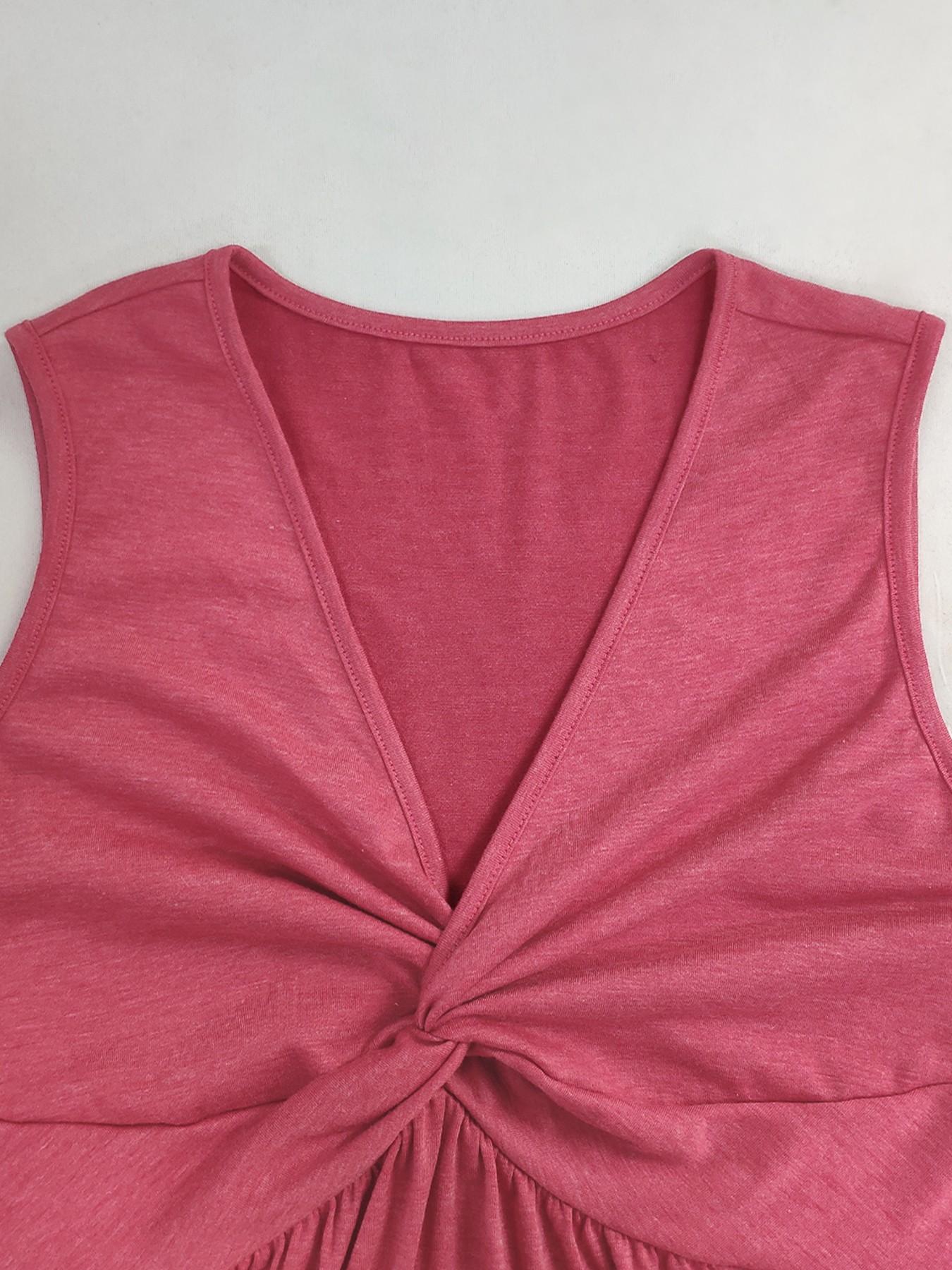 Women's Casual Sleeveless Dress, Cross Neck Design, Ruched A-Line Hem, Slim Fit, Soft Lightweight Fabric, All Seasons Wear