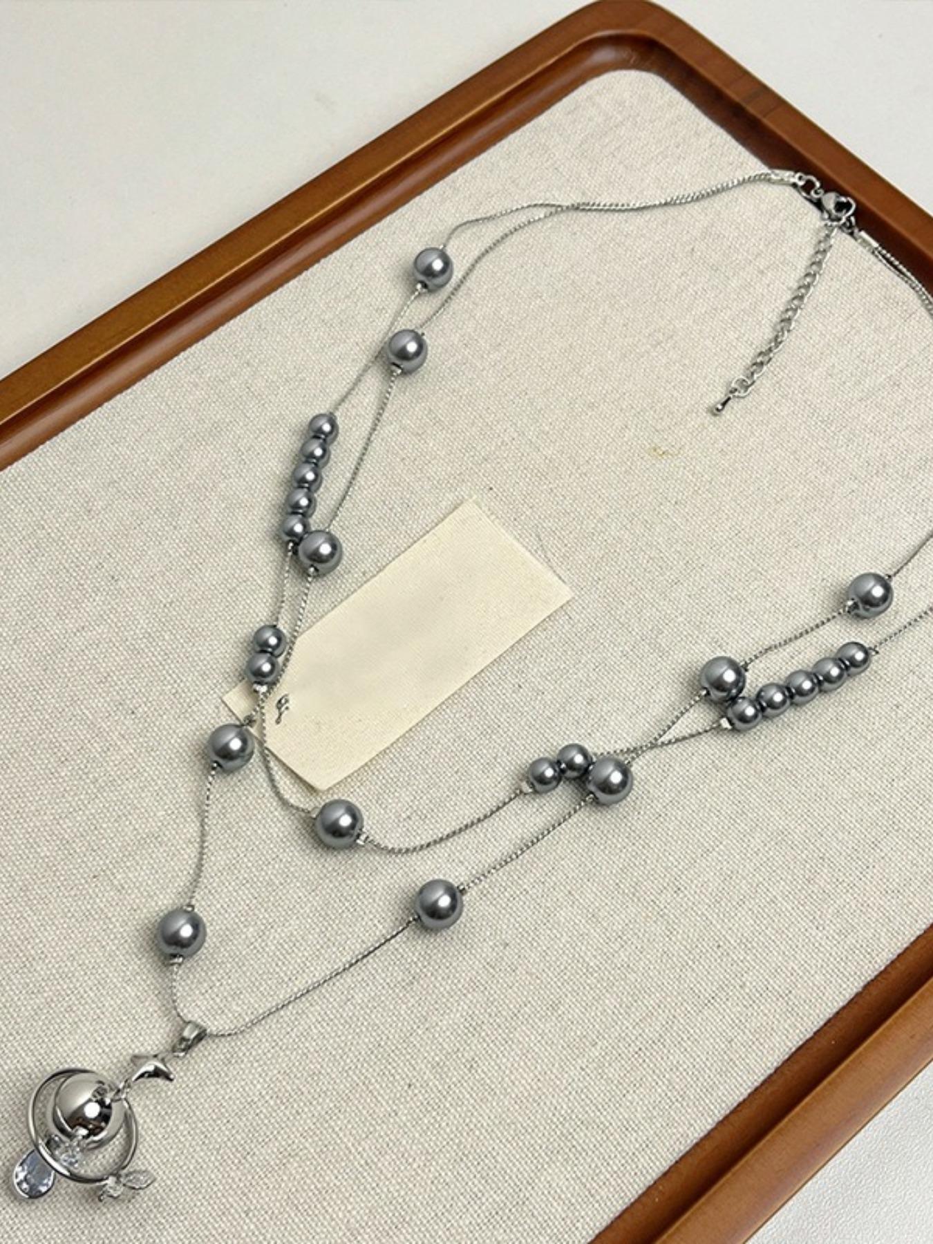 Elegant Rhinestone Saturn Pearl Pendant Necklace, French Luxury Style Choker Chain, Unique Fashion High-End Jewelry for Women
