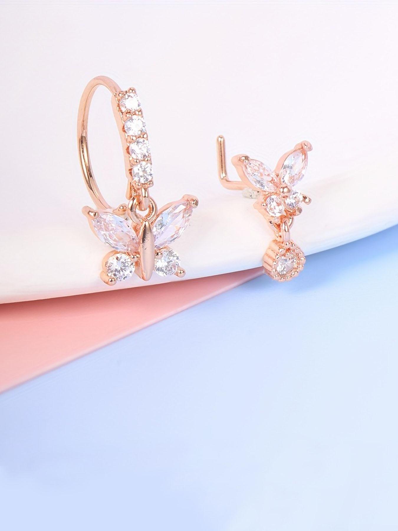 Summer Rhinestone Decor Heart Design L-shaped Nose Studs, Nose Piercing Jewelry, Nose Ring Jewelry, Daily Back To School Summer Rhinestone Decor Heart Design L-shaped Nose Studs, Nose Piercing Jewelry, Nose Ring Jewelry, Daily Back To School