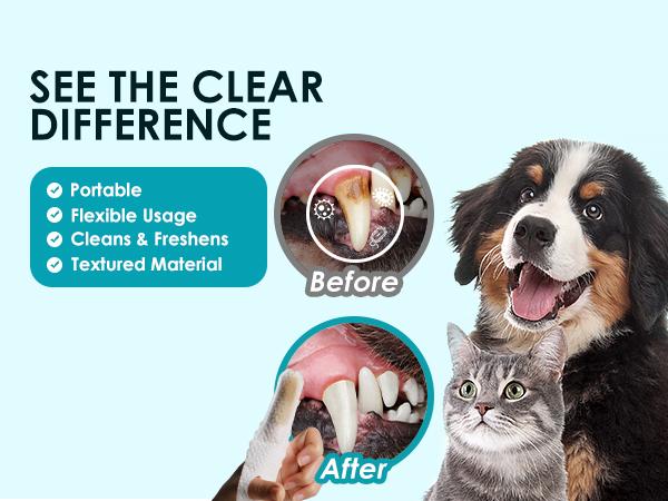 Dog Dental Care Finger Wipes - Teeth Cleaning Finger Wipes for Dog & Cats - Tooth Brushing Kit Dental Wipes for Dog - Reduces Plaque & Freshens Breath (50 PCS)