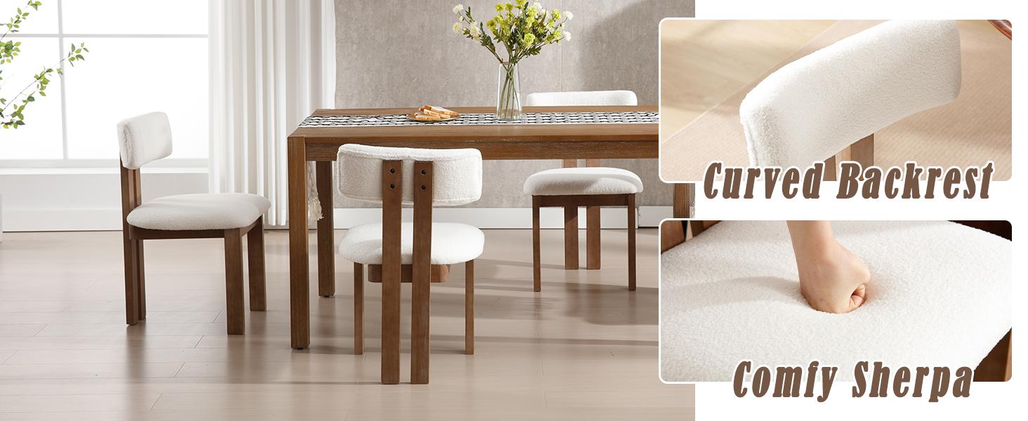 CHAIRUS  Farmhouse Wooden Dining Chairs Set of 2, Sherpa Upholstered Kitchen & Dining Room Chair with Open Back, Comfy Armless Side Chair for Home/Living Room/Restaurant, Sherpa Fabric, White