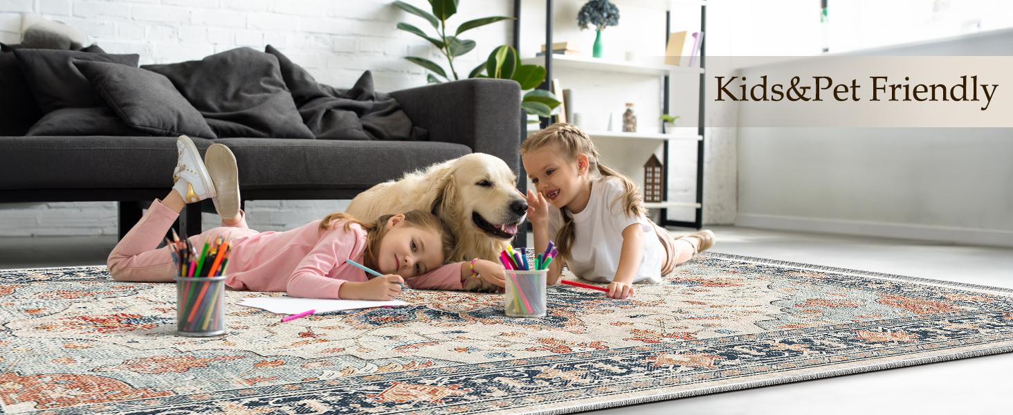 BESTSWEETIE Machine Washable Rugs for Living Room, Boho Rugs Area Rug Runner Rug Carpet Non-slip Large Area Rugs for Bedroom Indoor Floor Mat