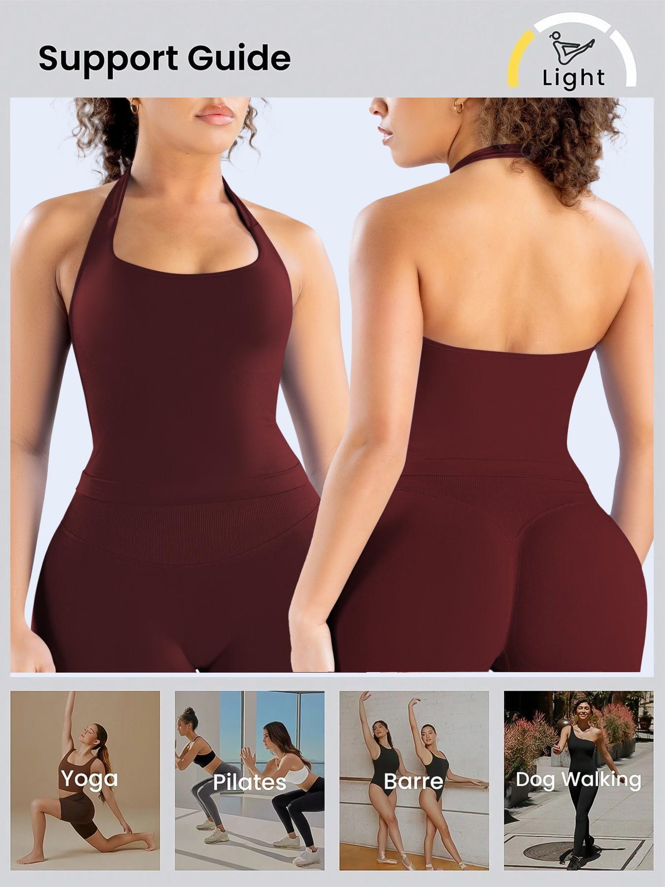 1/2/3/4 Pcs Women's Sleeveless Yoga Halter Neck Tank Top with Removable Pads, Three-Layer Seamless Backless Tank Tops Casual Solid Color Soft All Seasons Wear