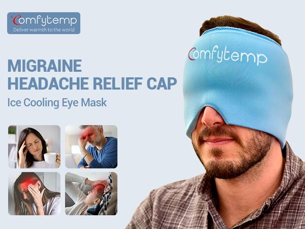 Comfytemp Migraine Head relief Cap, Wearable and Reusable Cold Pack Care Cap, Cold & Hot Eye Mask for migraines, tension and stress relief. Perfect for Home Breaks, Before Sleep, or Office Use, Blue & Black,