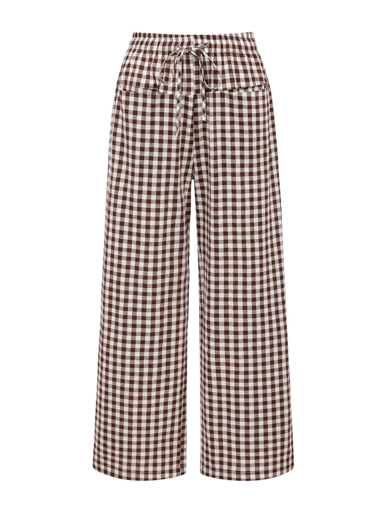 Women's Plaid Wide Leg Pants, Casual Loose-Fitting Drawstring Design, Comfortable Elastic Waist with Pockets, All Seasons Fashion, Womenswear