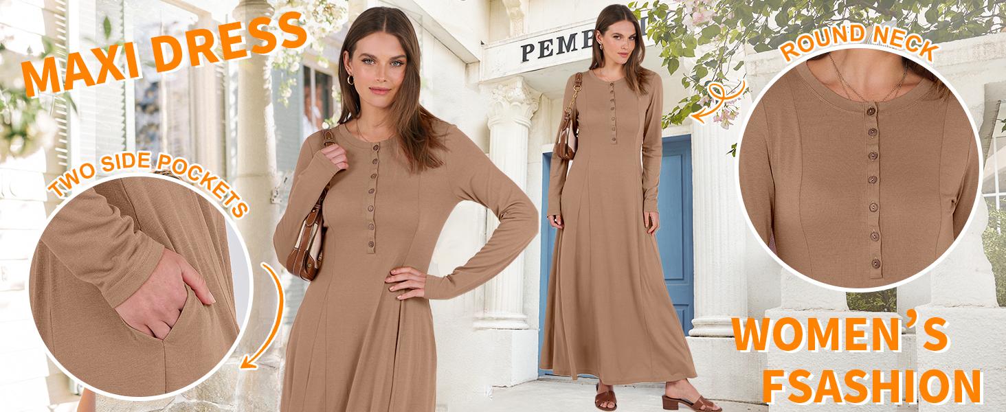 ANRABESS Women's Long Sleeve Maxi Dress 2025 Fall Casual Button Fit & Flare A-Line Swing Flowy Long Dresses Trendy Outfits ANRABESS Women's Long Sleeve Maxi Dress 2025 Fall Casual Button Fit & Flare A-Line Swing Flowy Long Dresses Trendy Outfits