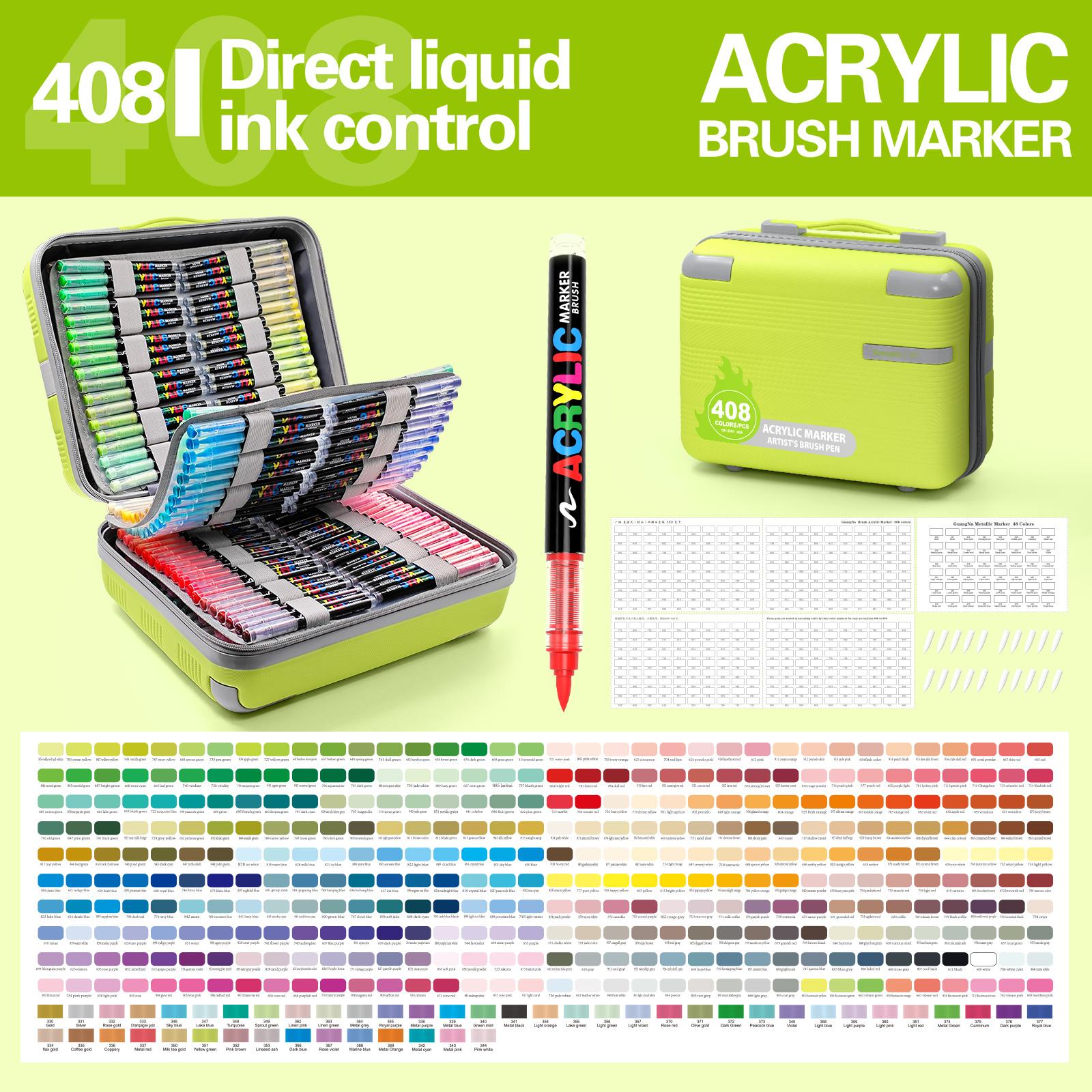 408 Color Liquid Soft Tip Acrylic Markers, Art Marker Set, Student Use Non-Bleeding Layerable Watercolor Pens, High-Quality Art Supplies for DIY Painting, Coloring Supplies, Art School Supplies
