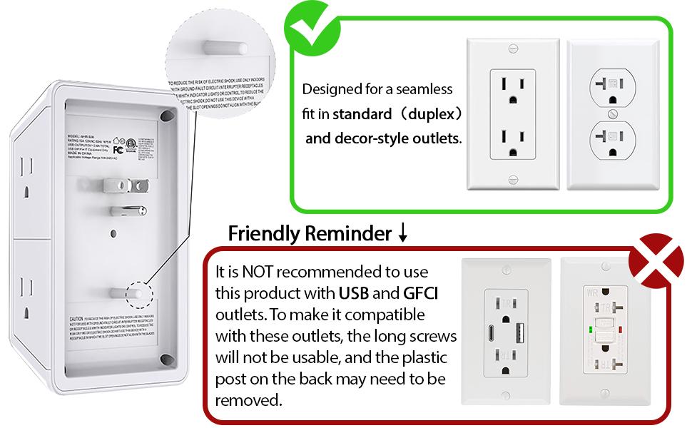 Multi Plug Outlet Surge Protector - POWRUI 6 Outlet Extender with 3 USB Ports (1 USB C) and Night Light, 3-Sided Power Strip with Adapter Spaced Outlets - White, ETL Listed