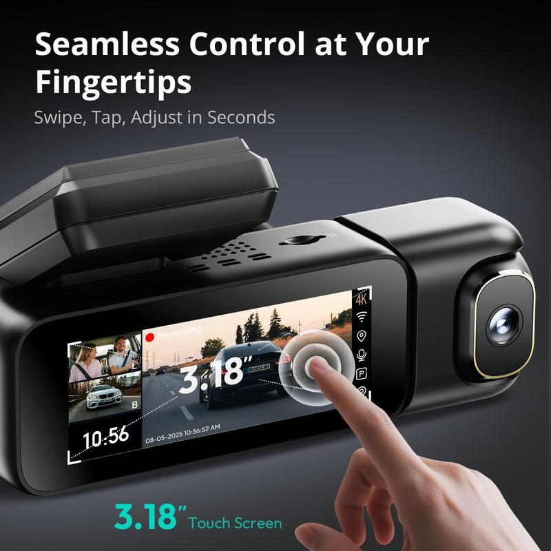 Botslab 4K 3 Channel Dash Cam with 3.18" Touch Screen Night Vision GPS WiFi Voice Control 24/7 Parking Mode 128GB Card