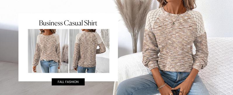 Shewin 2026 Cozy Cottagecore Knit Sweatshirt Waffle Lace Trim Crewneck Long Sleeve Loose Fit Pullover for Daily Casual Chic Feminine Outfits - Clothes