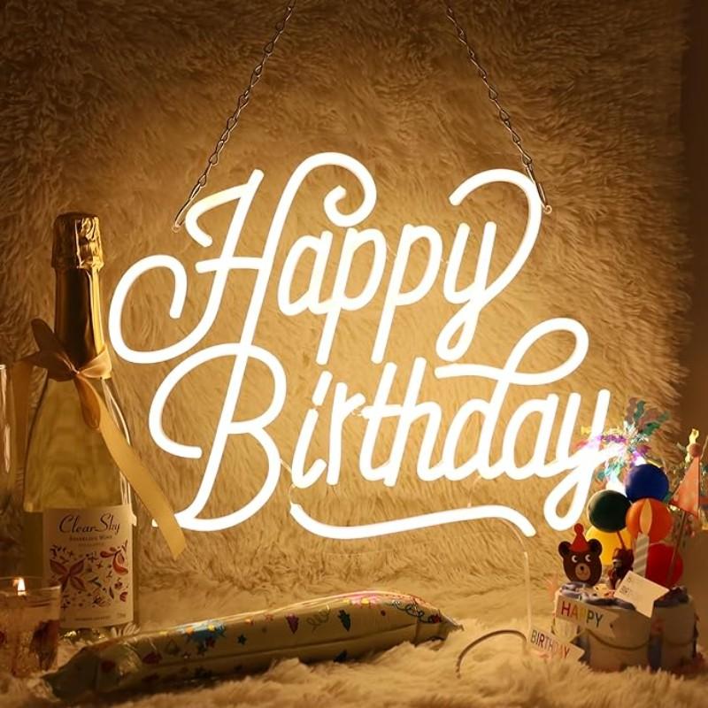 Happy Birthday Neon Party Decoration, Adjustable LED Birthday Neon Light, Wall Decor Lighting, Glowing Birthday LED Sign, Suitable for Any Age