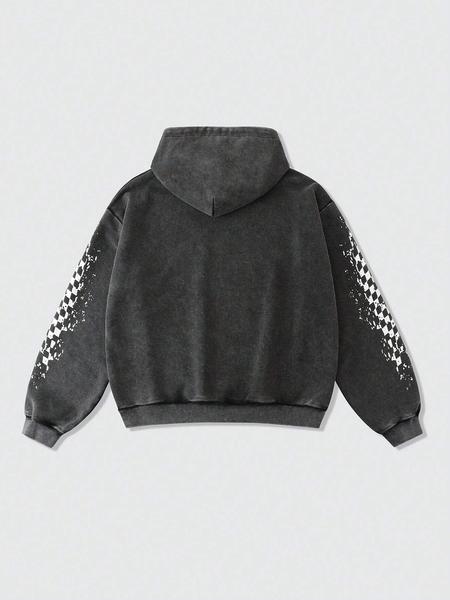 Men's Street Style Hooded Sweatshirt, Vintage Wash Short Design, Casual Fashion for Daily Wear & Outdoor Activities