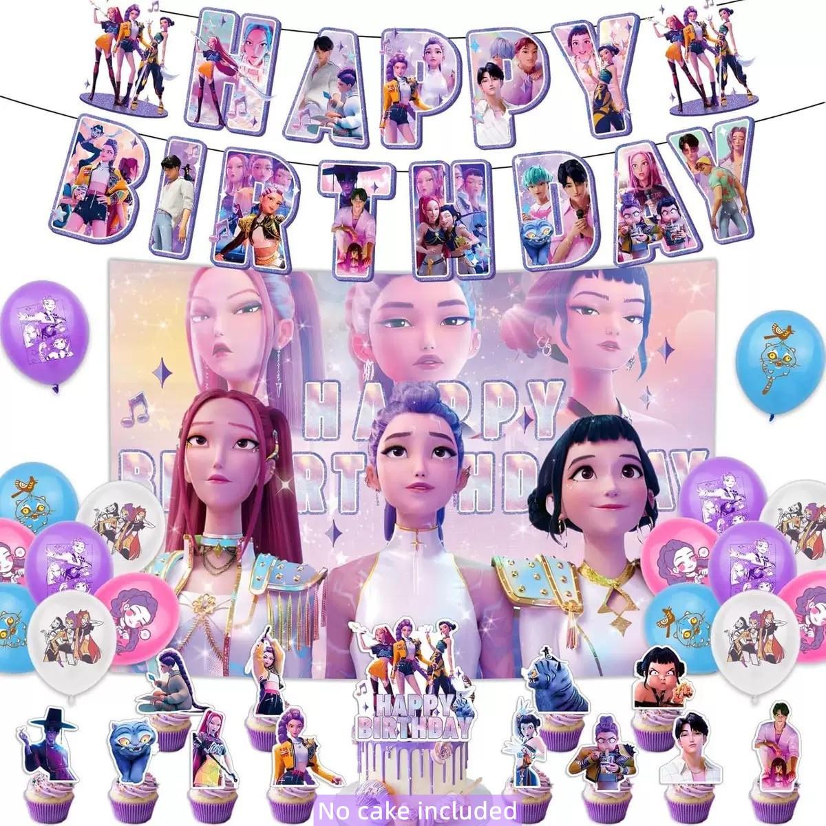 Kpop Birthday Party Decorations Set,whimsical home decor,K-pop birthday party supplies,unique decor Banner Balloon Hanging Card Kit, Happy Birthday Banners, Various Balloons, Backgrounds, CakeTopper, K-Pop fans Perfect birthday party