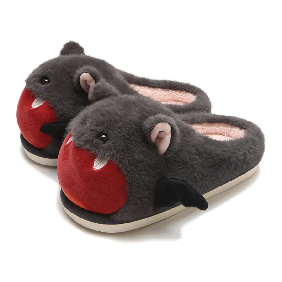 Winter cartoon bat plush slippers, cute bat Halloween personalized ins monster thick-soled non-slip fashion slippers for men and women, warm and comfortable furry shoes for couples in the bedroom D009btkabf