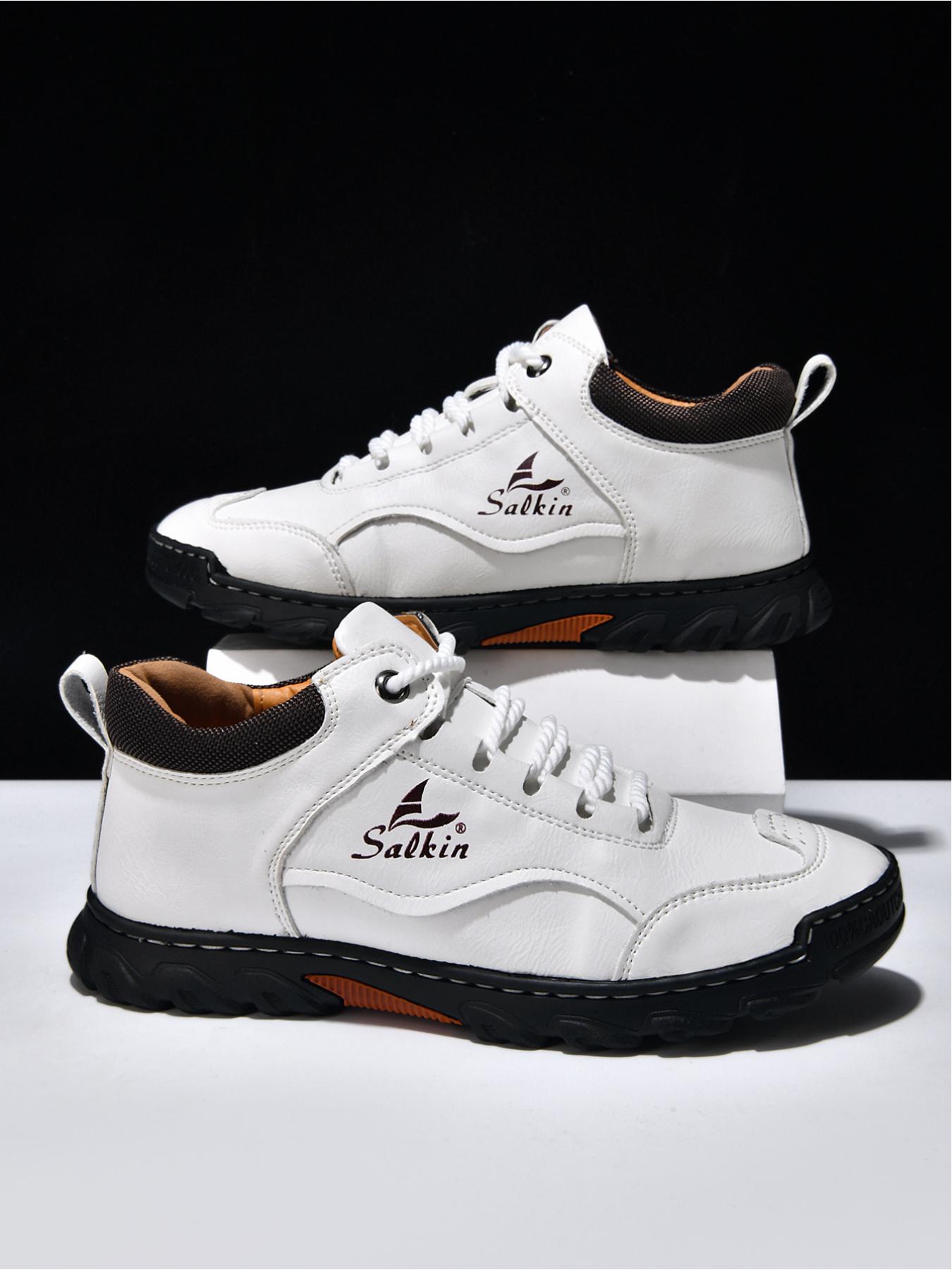 Men's Retro Outdoor Work Shoes, Hand-Stitched Mid-Top Casual Sneakers, Soft Sole Non-Slip Hiking Boots