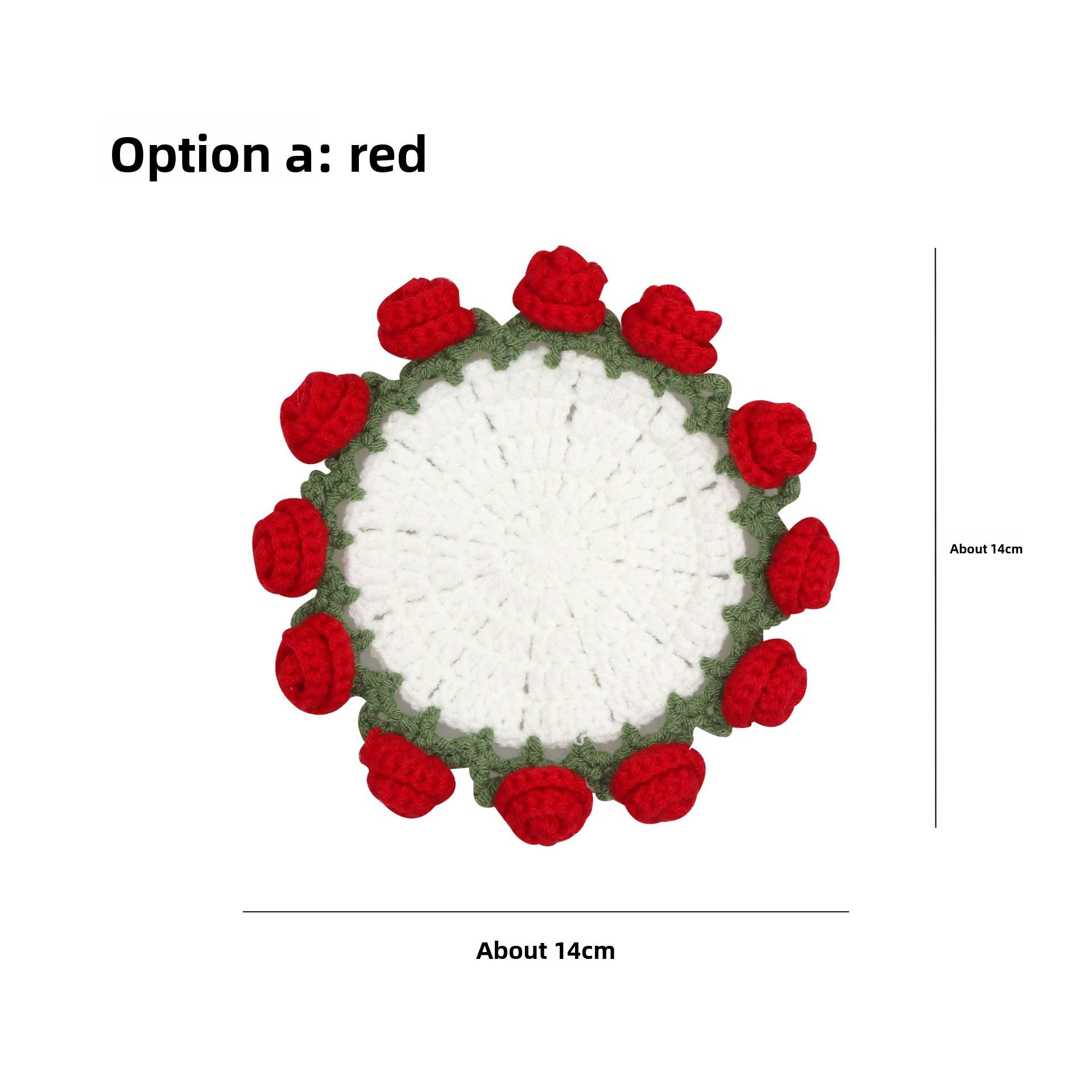 Handmade rose bouquet coasters, yarn crocheted cup holders transformed into handheld bouquets