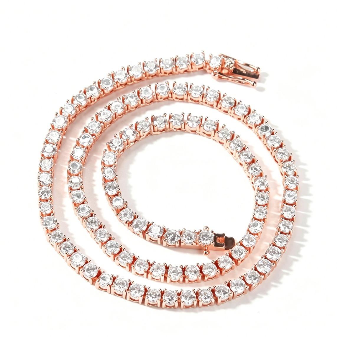 Rosegold 3/4/5/6mm Tennis Chain Moissanite Necklace Hip Hop Glittering Iced Out Luxury Fashion Jewelry For Men And Women Gift