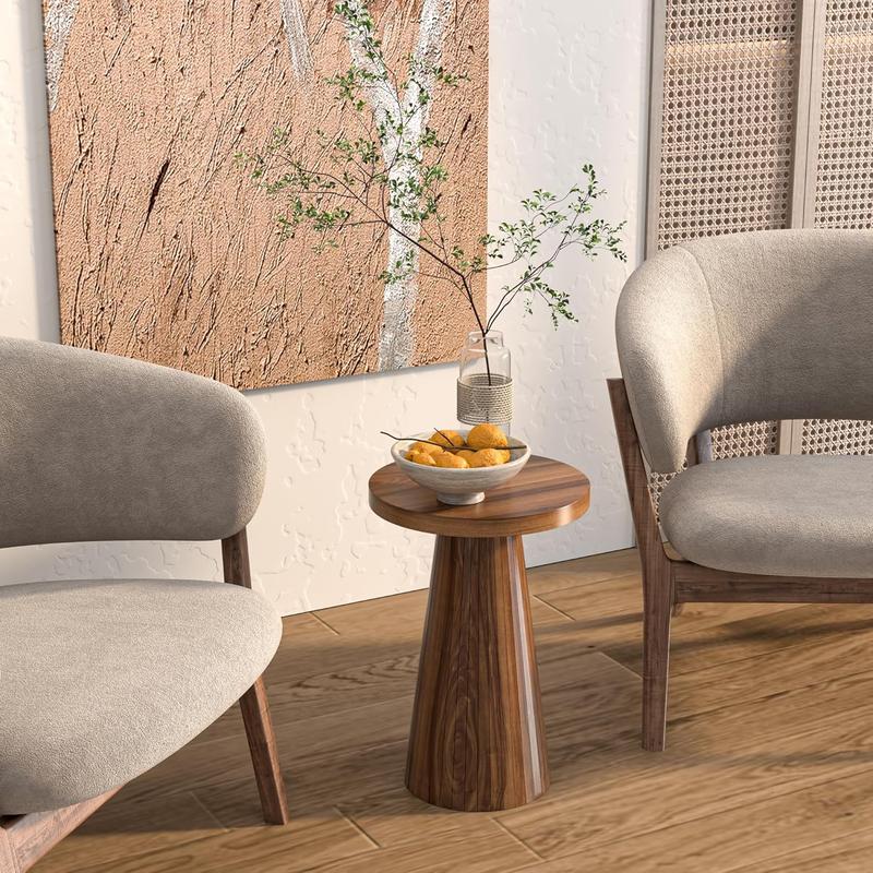 Round Fluted Accent End Table, Drink Small for Living Room, Mid Century Modern Night Stand, Circle Bedside Table, Wood Nightstands for Bedroom