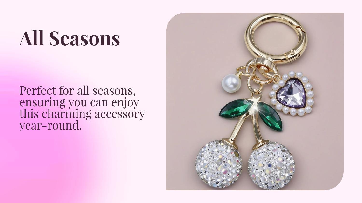 Full-Rhinestone Cherry Bag Charm Pearl-Edged Heart Spring-Clip Design Sweet & Girly Style Exquisite And Magnificent Instagram-Style Gentle Vibes For Bags, Keys, And Earphone Cases Bag Charms Accessory