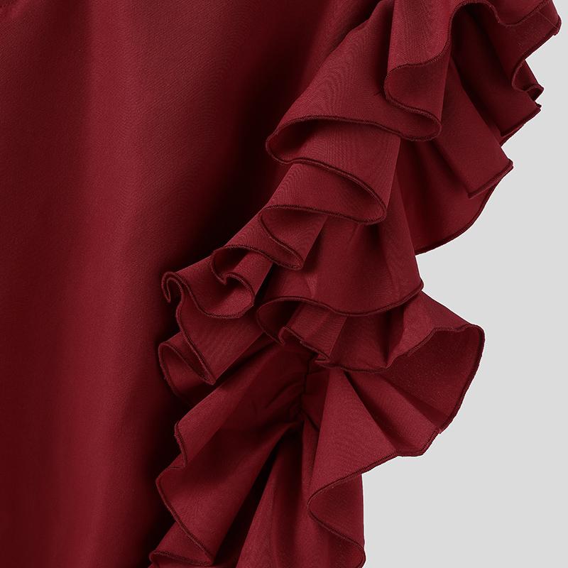 INCERUN Mens High Waist Zipper Ruffles Holiday Party Casual Loose Bottoms Wide Leg Trousers Long Pants