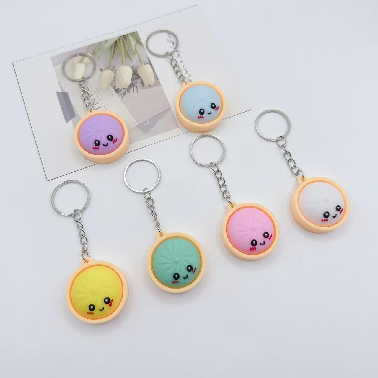 24pcs Glowing Cute Dumpling Press Keychain, PVC Food Shape Pendant, Durable Stress Relief Toy, Ideal for Daily Use, Parties, Gifts, Keychain Kawaii