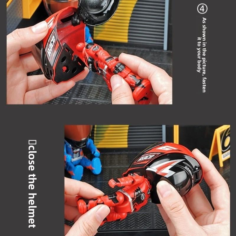 Alloy Motorcycle Rider Transforming Robot Keychain Figures, Motorbike Helmet Figure Model Ornament, Boys' Gift, Unique Collectible Item, Keyrings For Keys