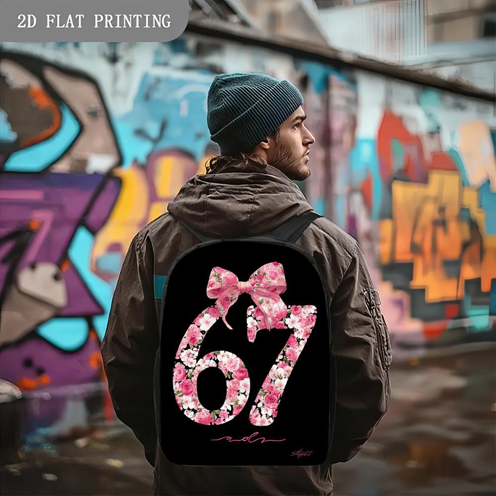 1pc Kawaii Cute Backpack with 67 Number & Pink Rose Bow - Floral Print School Bag, Lightweight Durable Bookbag for Teen, for Back to School, College, Campus, Adjustable Straps & Numbered Design for Identification, for Teenager