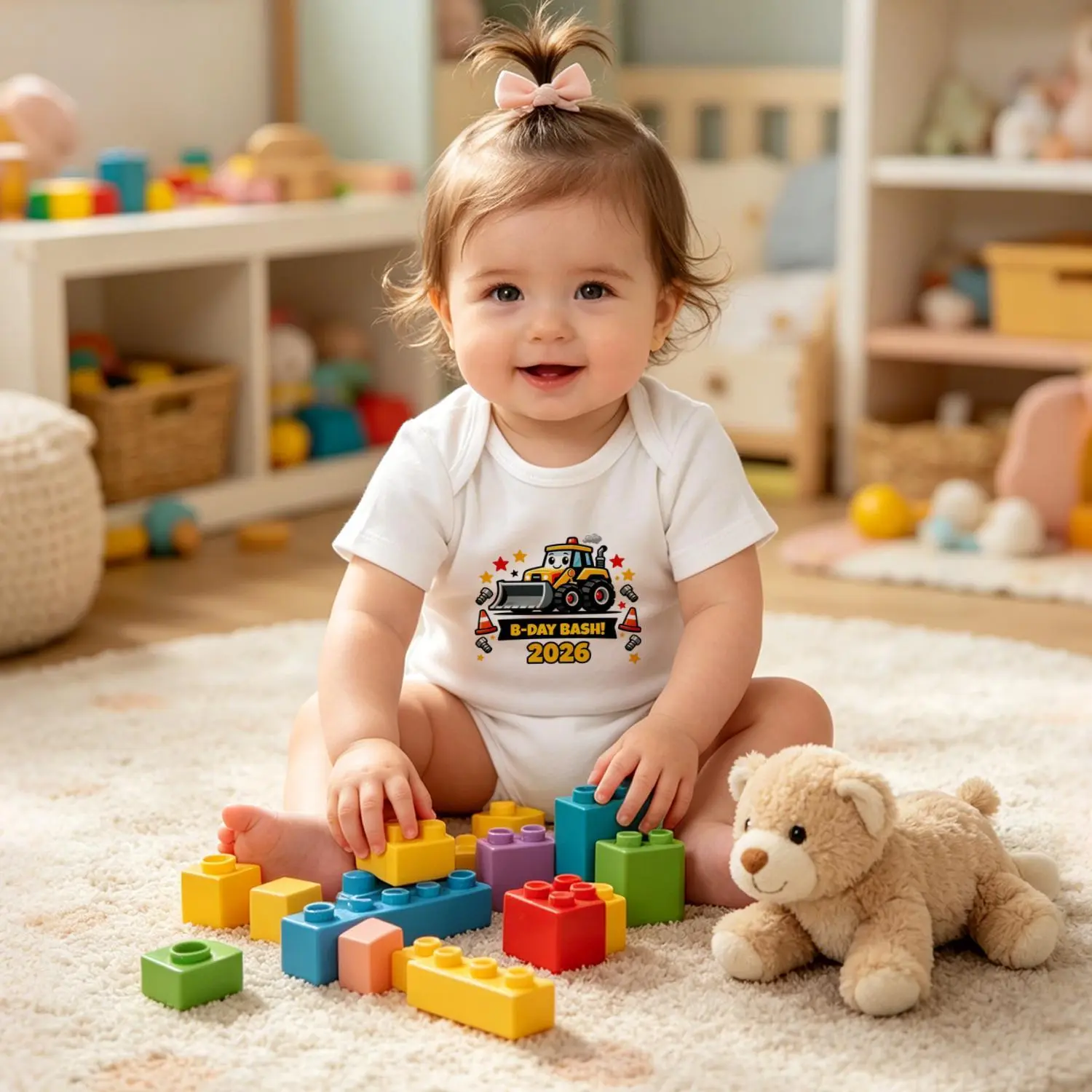 Unisex Baby Cotton Short-Sleeve Bodysuit - Soft Stretchy, Skin-Friendly, Moisture-Wick, Minimal Print, Snap Buttons, Prop 65 Safe Newborn Kids' Tops (1st Birthday Essential)