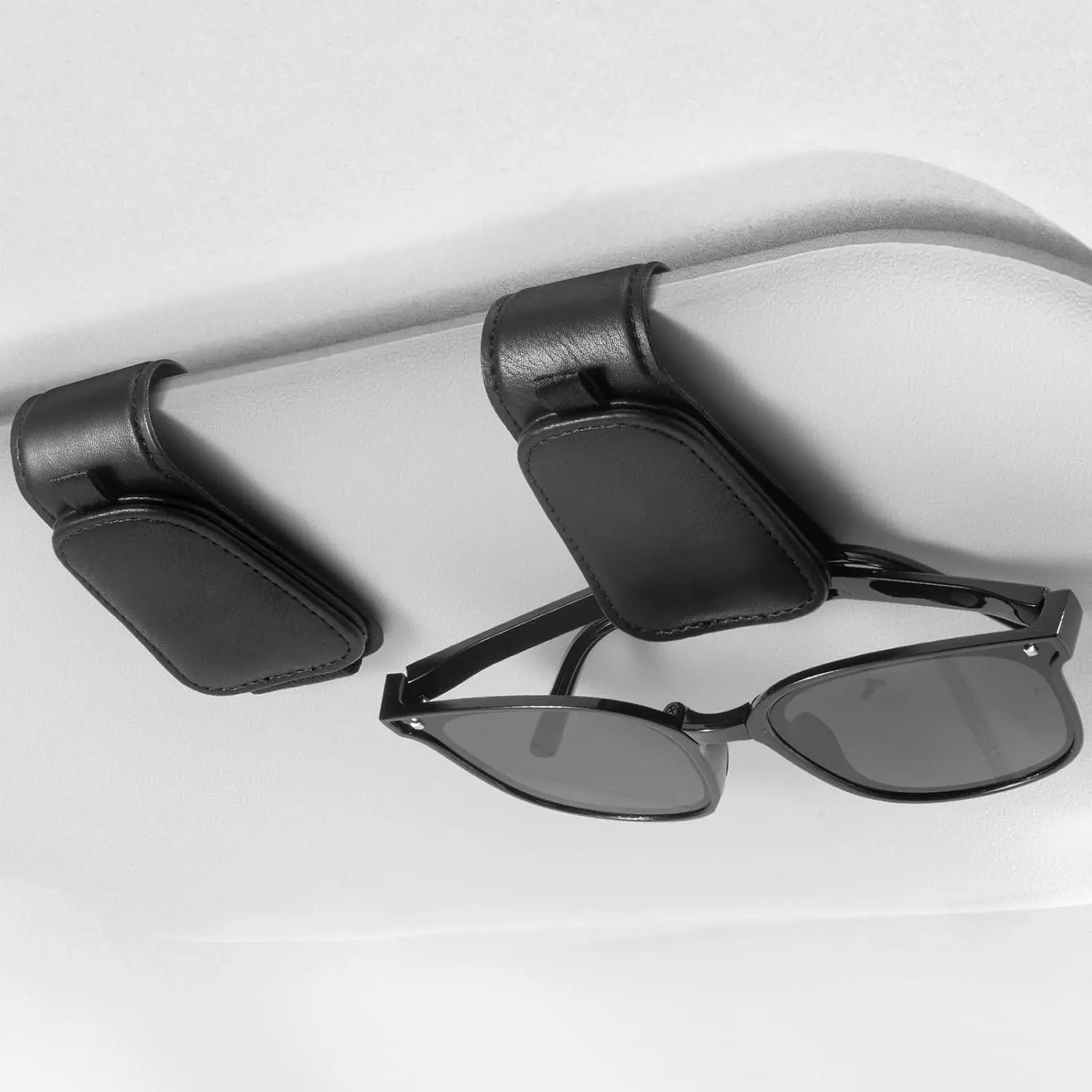 Sunglass Holder for  Visor, Glass  Leather Clip, 2 Pack Black