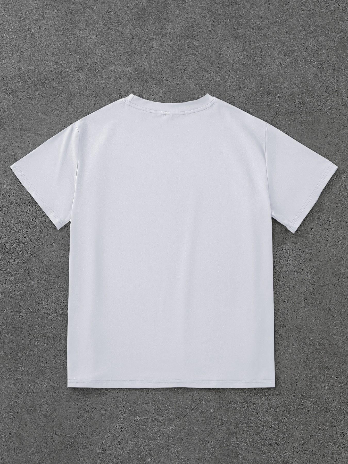 Men's Casual Sporty Short Sleeve T-Shirt, Fitness Print, Comfortable Daily Wear, Fashionable Basic, Versatile Essential