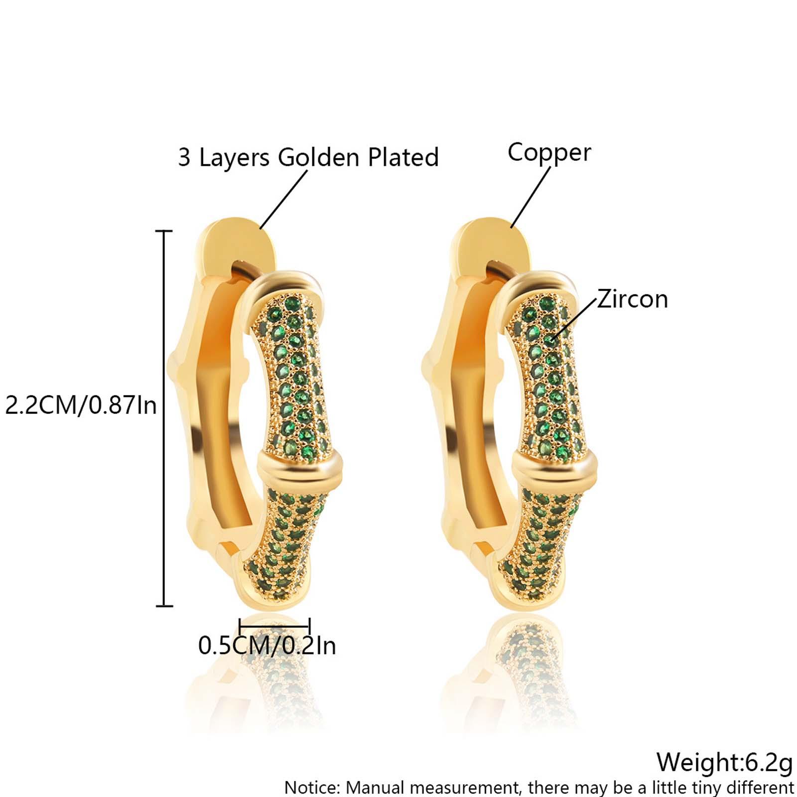 Zircon Hexagonal Bamboo Earrings Green/White Girls Daily Jewelry Gift