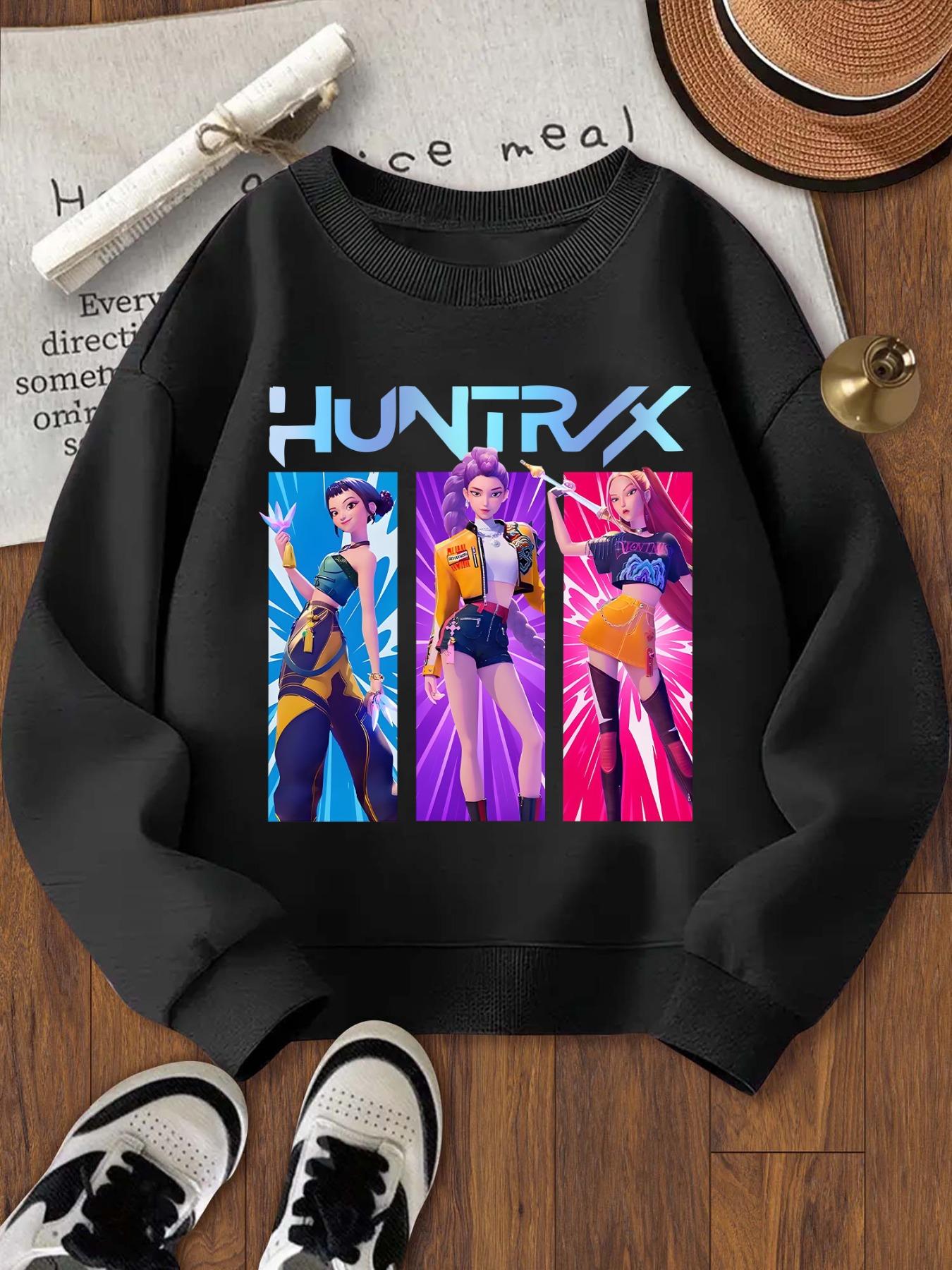 Girls' Casual Loose Fit Cartoon Print Game Day Sweatshirt, Elastic Fabric, Fitted Style, Spring & Fall Wear, Outdoor Indoor Activities, Crew Neck Sweatshirt, Graphic Print Sweater