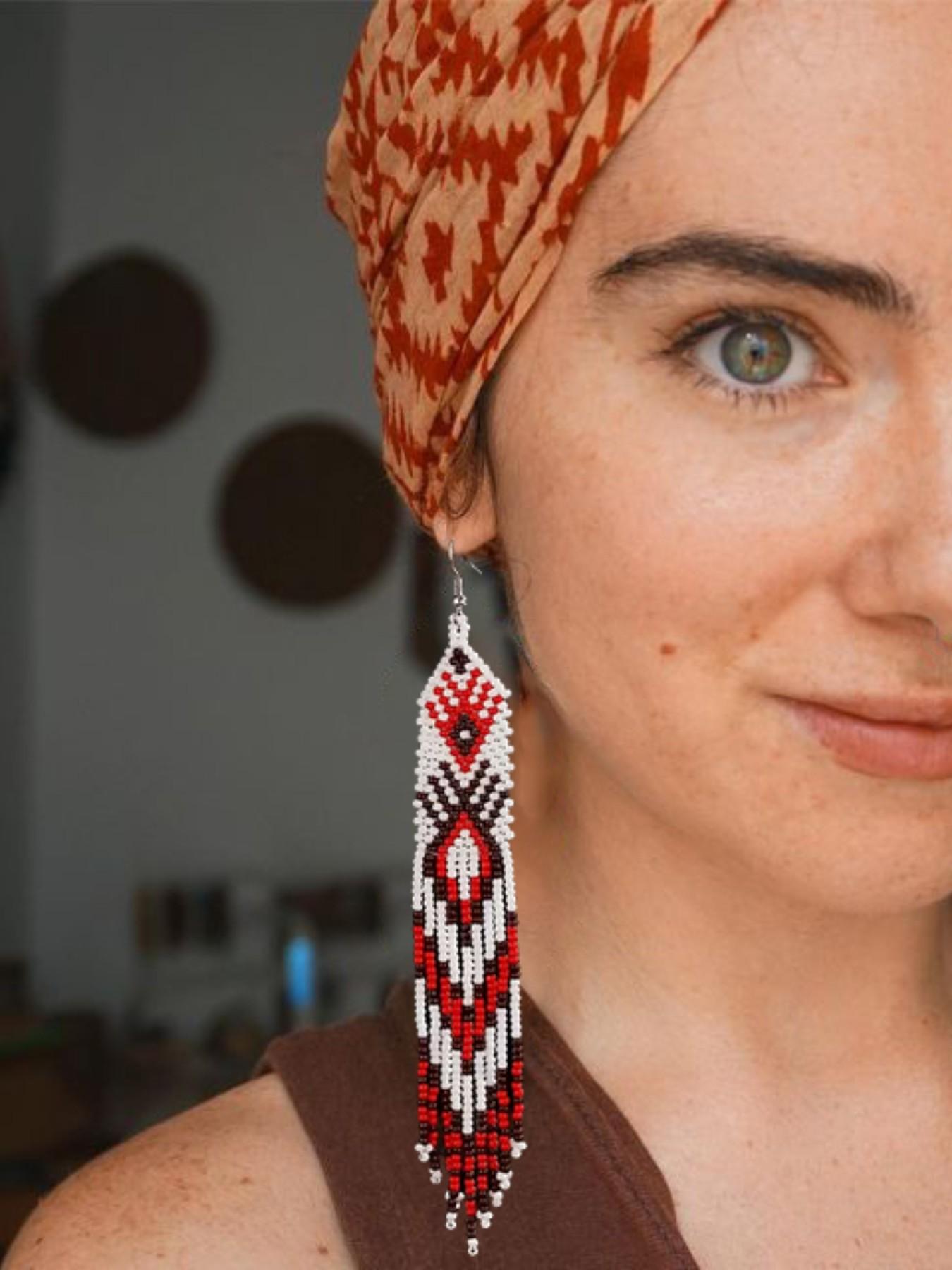 Handmade Beaded Earrings, Long Women's Beaded Earrings, Totem Blessing Earrings, Dangling Earrings in Multiple Colors, Bohemian Style, Summer Jewelry