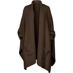Wearable Blanket Poncho Office Work Warm Cozy Shawl TV Throw, Plush Cape Wrap for Adults