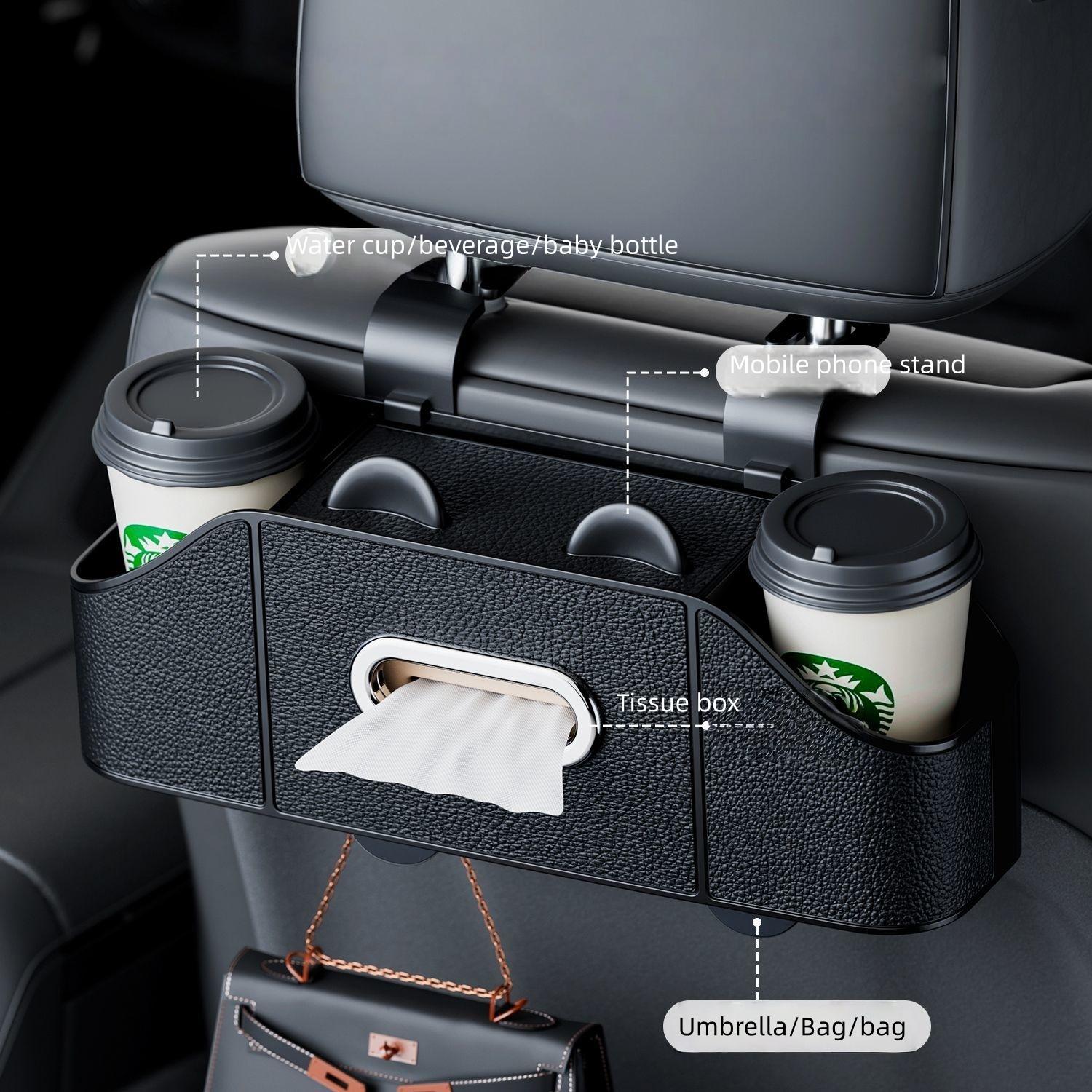 Multifunctional Car Seat Back Organizer Box, Rear Storage Rack with Cup Holder, Paper Towel Dispenser, Car Backseat Organizer for Car Interior Accessories
