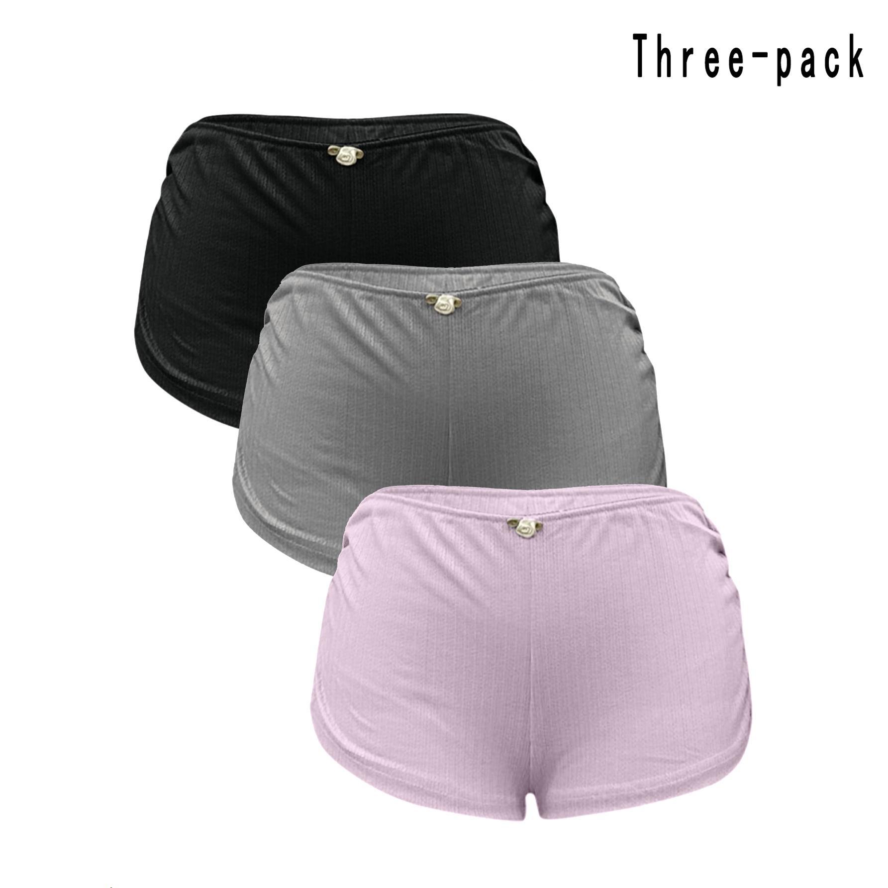 Women's Low Waist Side Slit Three-Pack Shorts Micro Stretch Pajamas Shorts Slim Fit Ruched Bottoms Cute Leggings,Available in multiple colors