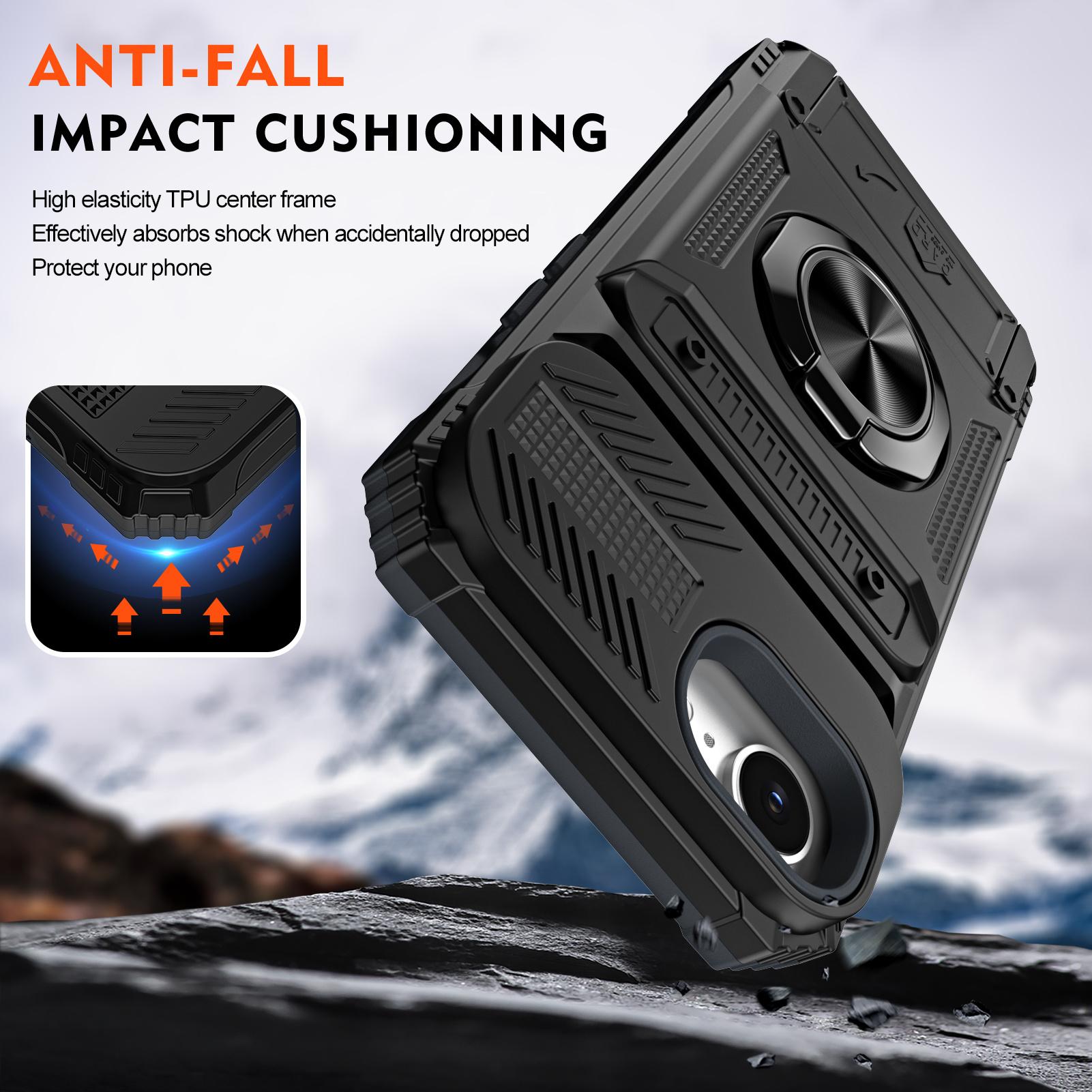 Rugged Smartphone Wallet Card Holder Case with Cash Slot, Handheld Device Accessories for iPhone 17/16/15/14/13/12 Pro Max Plus Air, Built-in Ring Kickstand, Heavy Duty Anti-Drop Dual Layer TPU-PC Shell, Devices