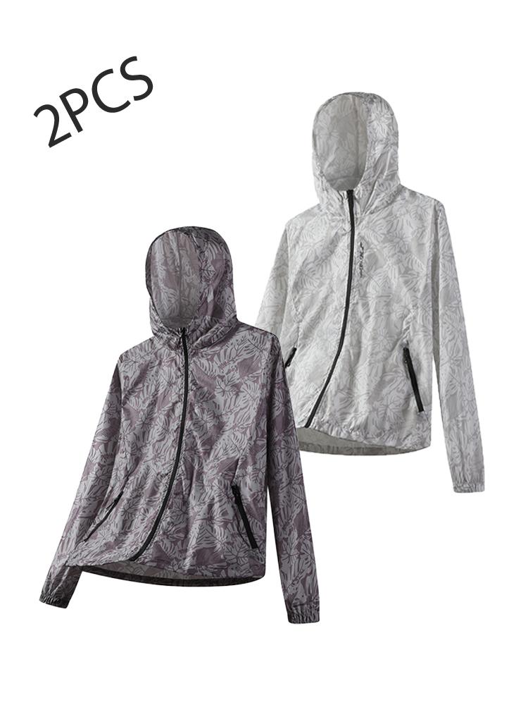 Summer Men's Casual Jacket, Zip Pocket Full-Zip Hooded Design, Maple Leaf Print, Lightweight Breathable, Sun Protection Jacket