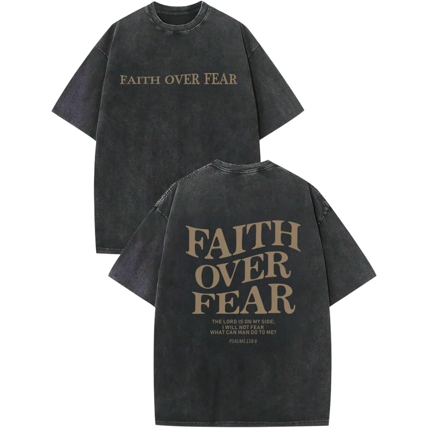 Boys Faith Over Fear Christian Jesus Graphic Tee - Bible Verse Religious Acid Wash T-Shirt for KidsGift