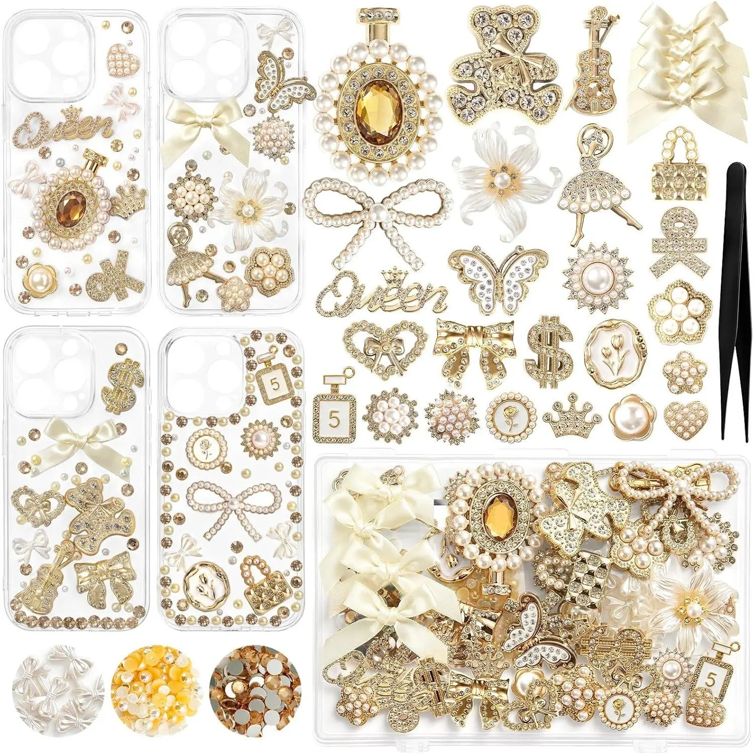 Junk case charms,junk case Kit for Customizing Diy Cases,With Cute Bow,Flatback Pearls,Letter Beads, Aesthetic Big Decor for Personalization