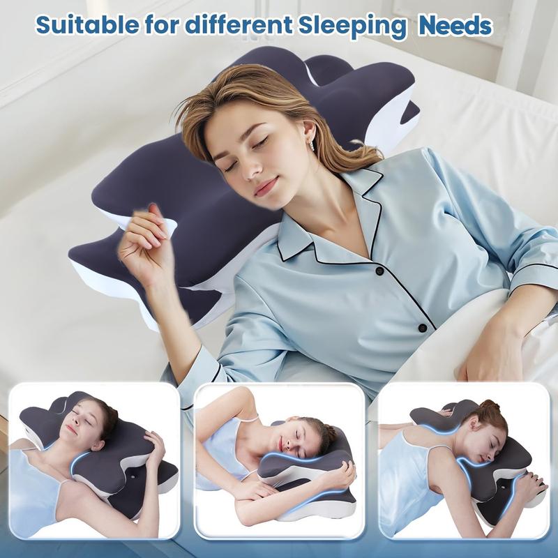 Double-Sided Neck Pillow Unscented Orthopedic Memory Foam Pillow with Cooling Cover Zoned Design for Deep Sleepers Contoured Pillow with Extra-Large Armrest for Side Sleep Stomach Sleeping and Back Sleepers