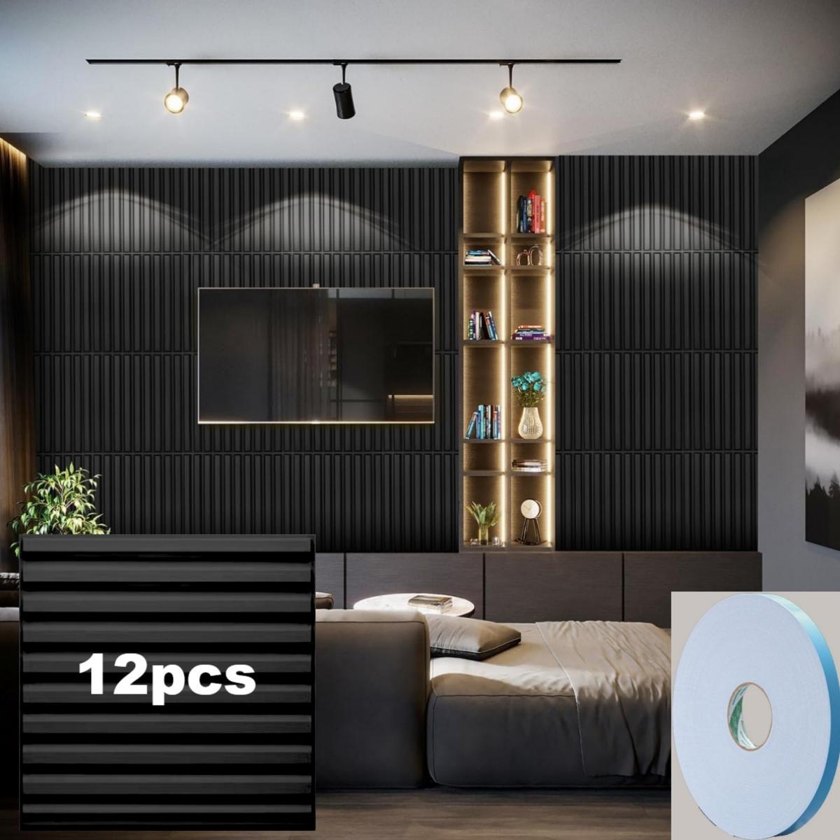 Kuujojo Striped Pattern Wall Panel with Tape, Self Adhesive Waterproof, Easy Installation, PVC Material 3D Wall Decor Panel, Multiple Pack Options, Wall Decorative Panel for Living Room Bedroom Study Room, Home Decoration, Waterproof Decorative Panels