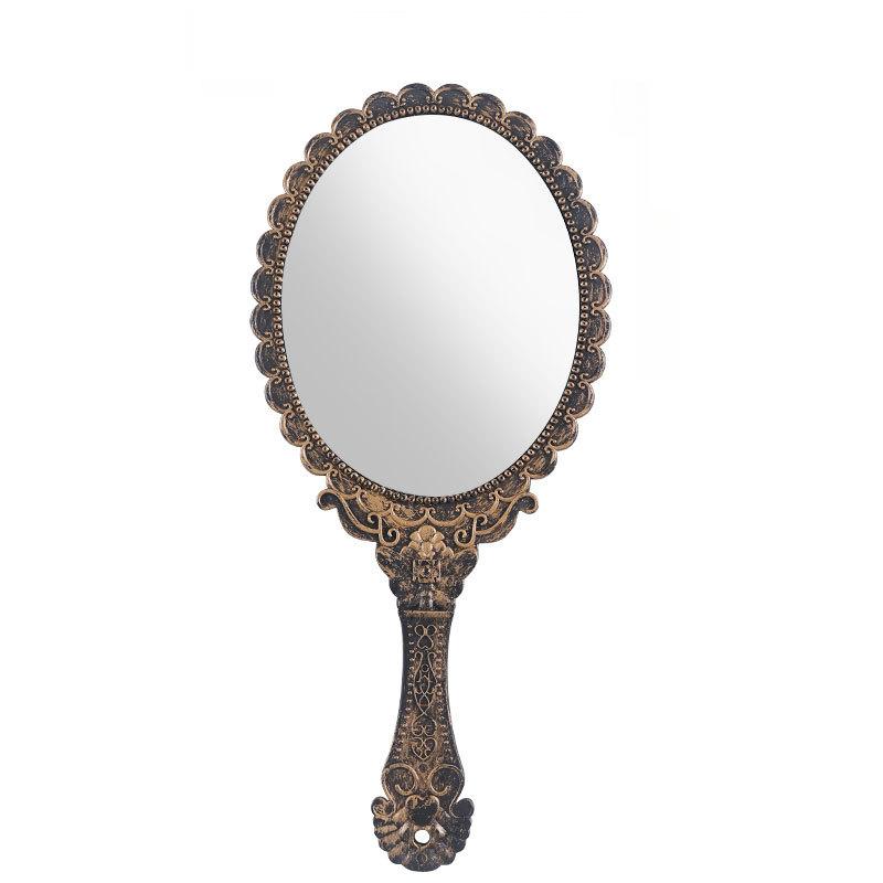 Retro distressed handle makeup mirror, vintage European style portable vanity mirror, high-definition round handheld mirror, vintage design, suitable for makeup, skincare, travel, and home decoration