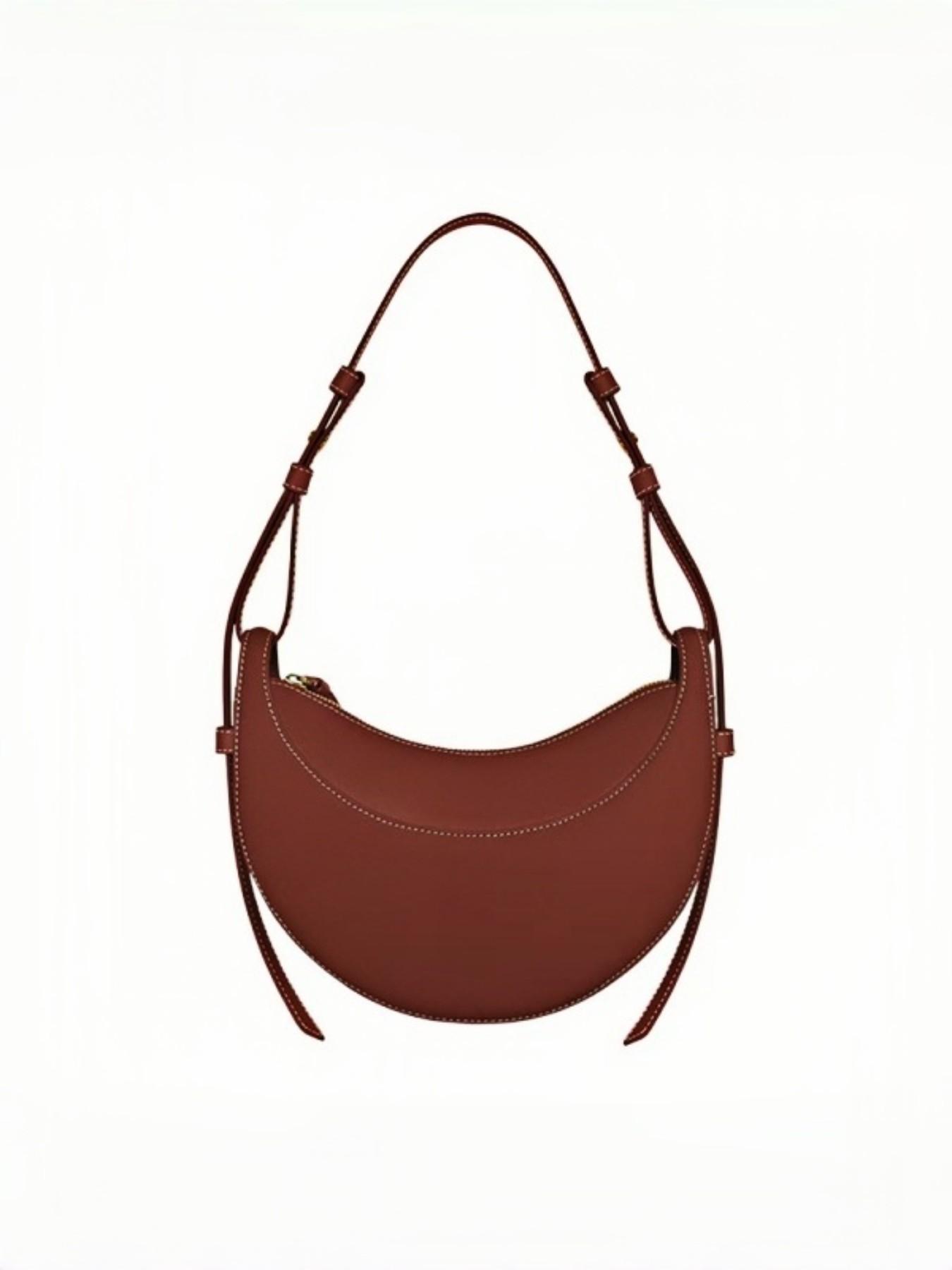 Style Unique Design Half Circle Bag, Minimalist Crescent Saddle Bag, Soft Leather Texture, Crossbody or Underarm, Women's Bag