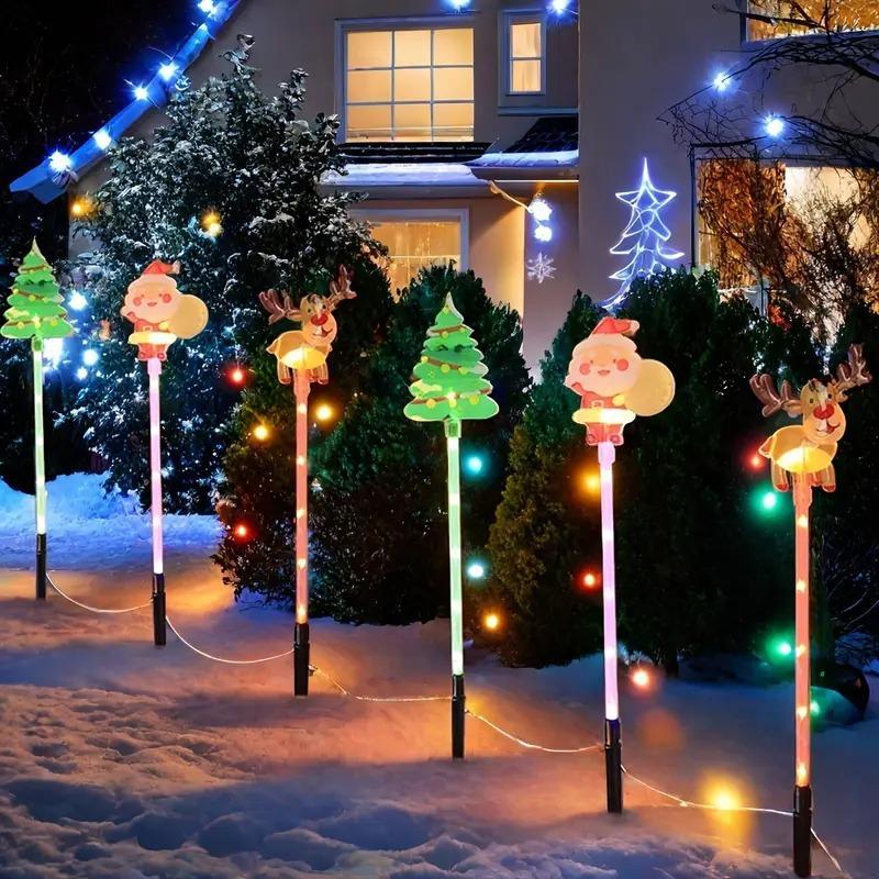 6 Piece Christmas, Santa Tree Reindeer LED Fairy Lights, Solar Ip44 Waterproof, Outdoor Decoration Light, Perfect for Lawn Garden Pathway Decor
