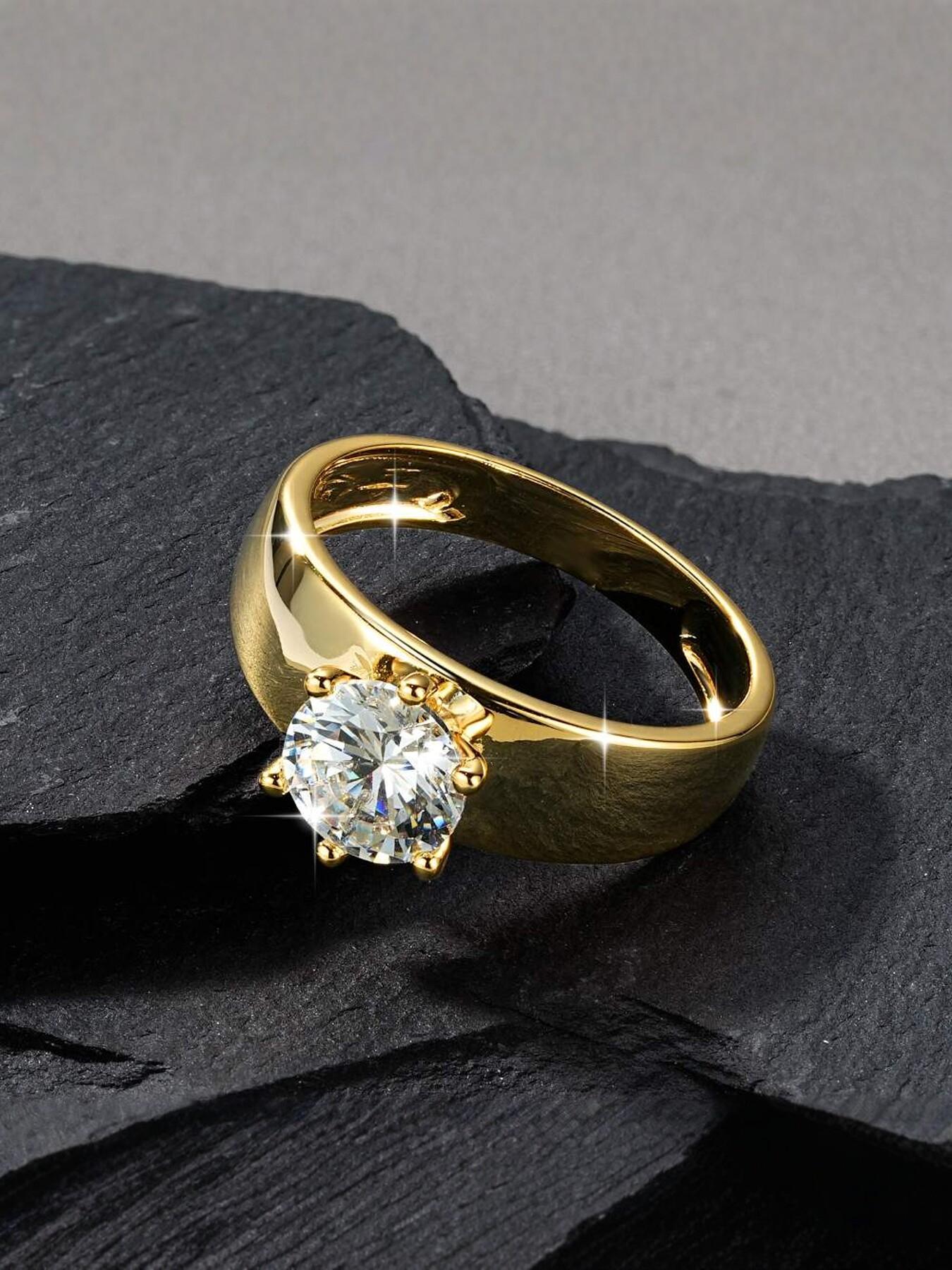 Wide six-prong Zircon Solitaire Ring for Women, Thick Band, 5A CZ Engagement Wedding Promise Ring, 2026 Timeless Engagement Ring Dupe, Perfect Daily Wear & Gift for Her