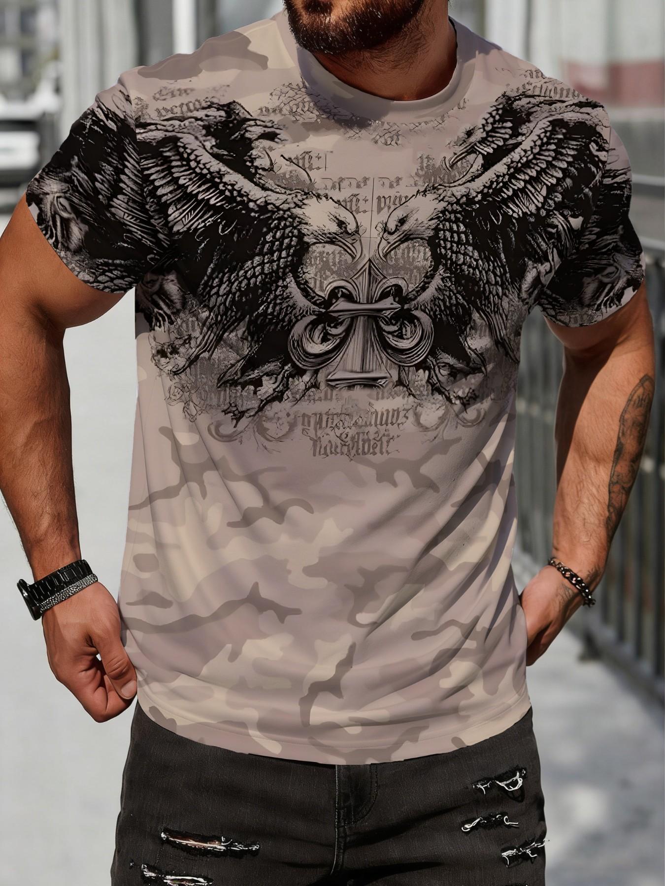 Men's Casual Short Sleeve T-Shirt, Oversized H-Type Fit, All over Print, Breathable Pure Cotton, Trendy Street Style, Summer New Arrival