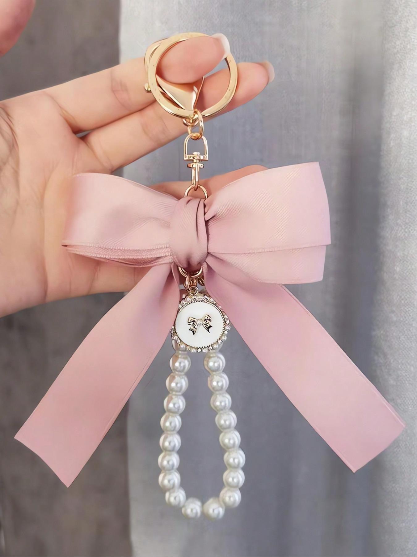 Cute Bowknot Design Bag Keychain, Faux Pearl Decorated Bracelet Keychain, Bag Pendant Keychain, Fashionable Bag Charm for Women & Girls, Bag Accessories for Purse, Backpack, Car