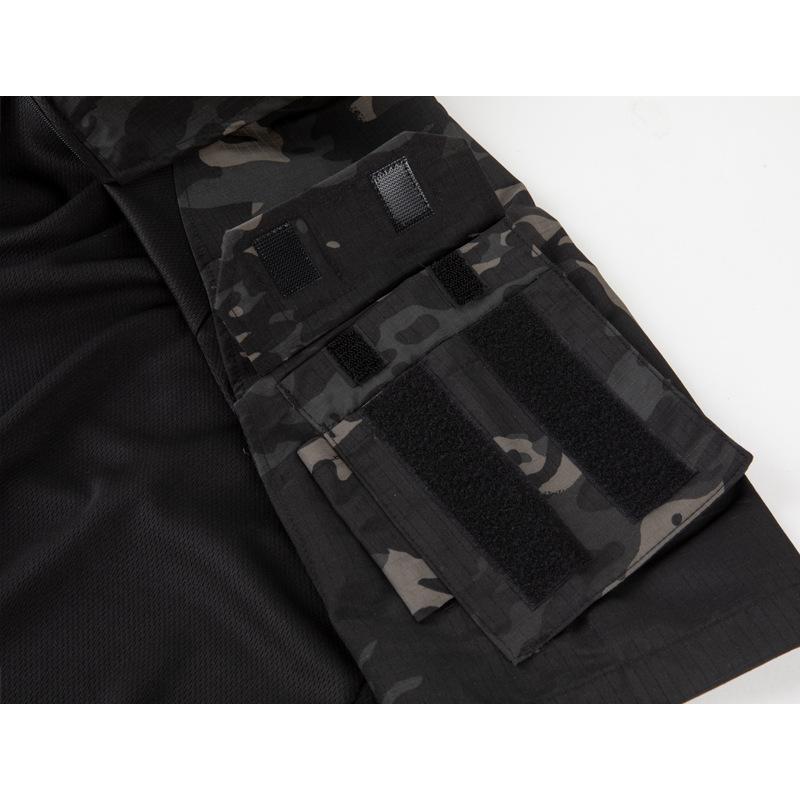 Men's Tactical Short Sleeve T-Shirt, 1/4 Zip Combat Shirt with Arm Pockets, Breathable Quick Dry Military Top for Hiking, Hunting & Outdoor