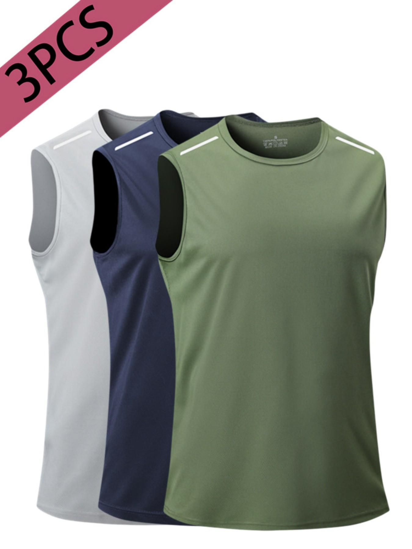 Men's Moisture-Wicking Sleeveless Training Vest, Reflective Detail Sportswear, Ideal for Running and Workouts, Casual Plain Style